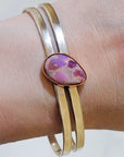 Natural Cantera Mexican Pink Purple Opal Sterling Silver & Copper Bracelet