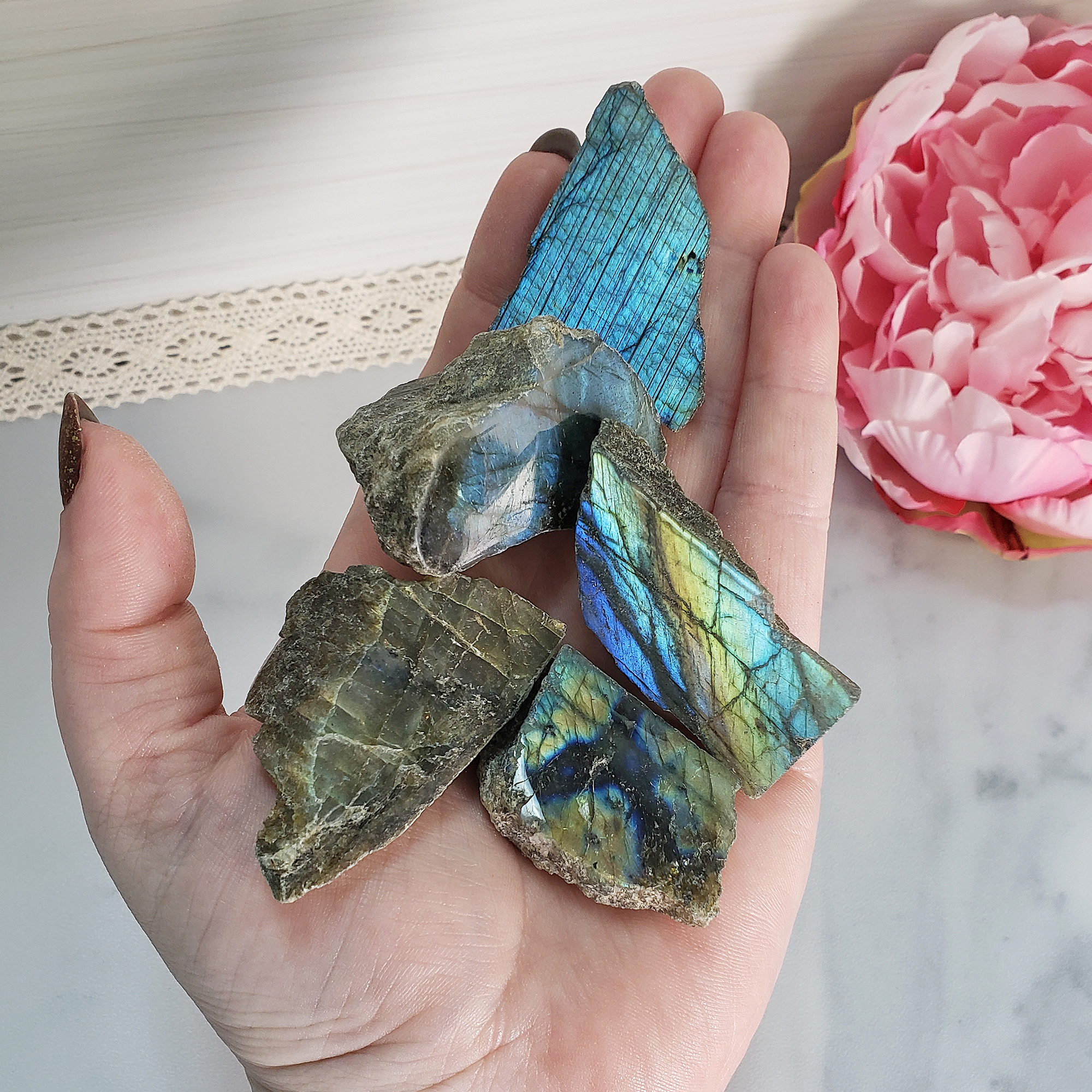 Flashy Labradorite Natural Crystal Rough Slice Slab - Multiple Sizes!