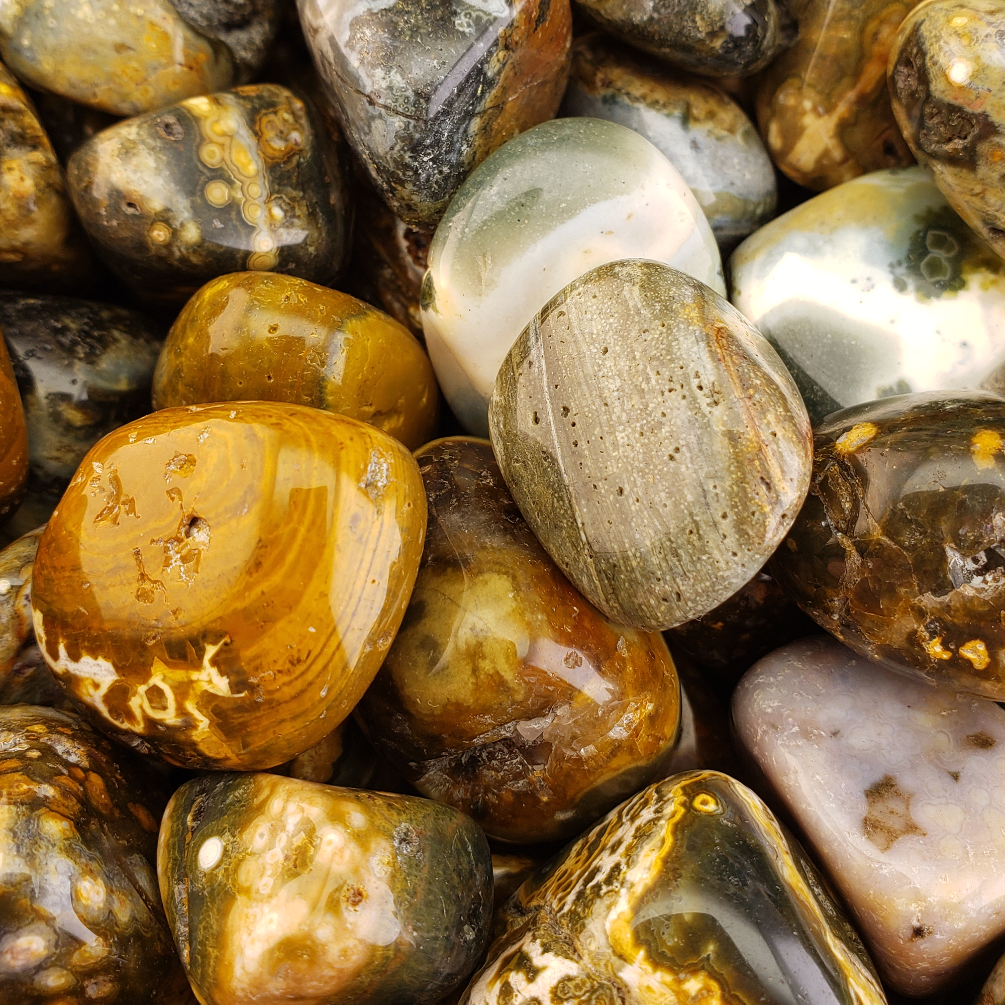 Ocean Jasper Natural Tumbled Stone - Rounded One Stone - Close Up