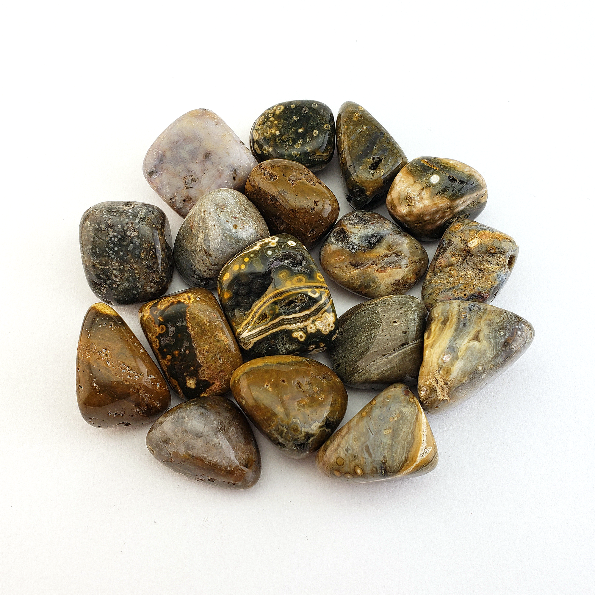 Ocean Jasper Natural Tumbled Stone - Rounded One Stone - White Background