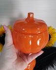 Orange Pumpkin Glass Container with Lid | Halloween Home Decor - In Hand