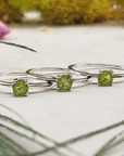 Peridot Stone Natural Crystal Sterling Silver Ring - Annabelle - Multiple Peridot Rings Together
