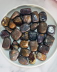 Pietersite Stone Natural Gemstone Semi-Tumbled Crystal - In White Ceramic Dish