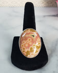 Unique Pink Ocean Jasper Orbicular Jasper Crystal Natural Gemstone 925 Sterling Silver Ring | Adjustable