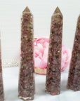 Pink Tourmaline Orgone Tower | Gemstone Crystal Chips in Resin Obelisk Point - 7