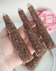 Pink Tourmaline Orgone Tower | Gemstone Crystal Chips in Resin Obelisk Point - 1
