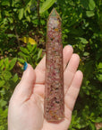 Pink Tourmaline Orgone Tower | Gemstone Crystal Chips in Resin Obelisk Point - 2