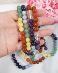 Rainbow Crystal Chakra Bracelet | 7-8mm Natural Gemstone Bead Bracelet - Multiple Bracelets Together