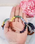 Rainbow Crystal Chakra Bracelet | 7-8mm Natural Gemstone Bead Bracelet - In Hand