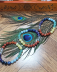 Rainbow Crystal Chakra Bracelet | 7-8mm Natural Gemstone Bead Bracelet - On Peacock Feather