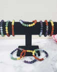 Rainbow Crystal Chakra Bracelet | 7-8mm Natural Gemstone Bead Bracelet
