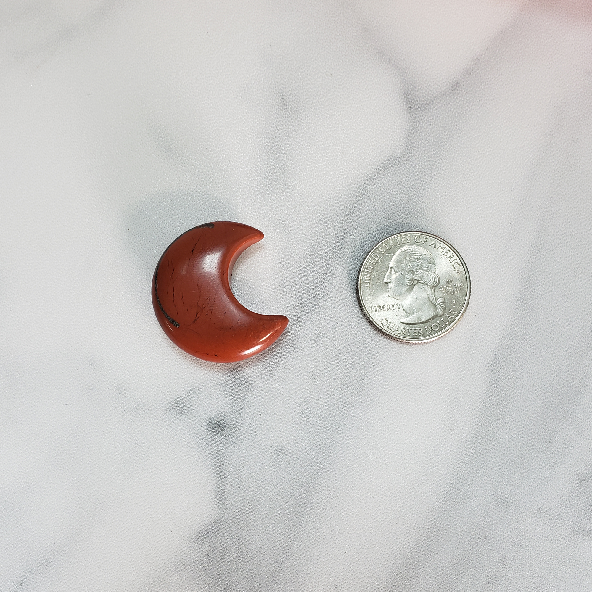 Red Jasper Natural Gemstone Crescent Moon Carving Fidget Stone - Red Jasper Stone Crystal Moons - Size Comparison