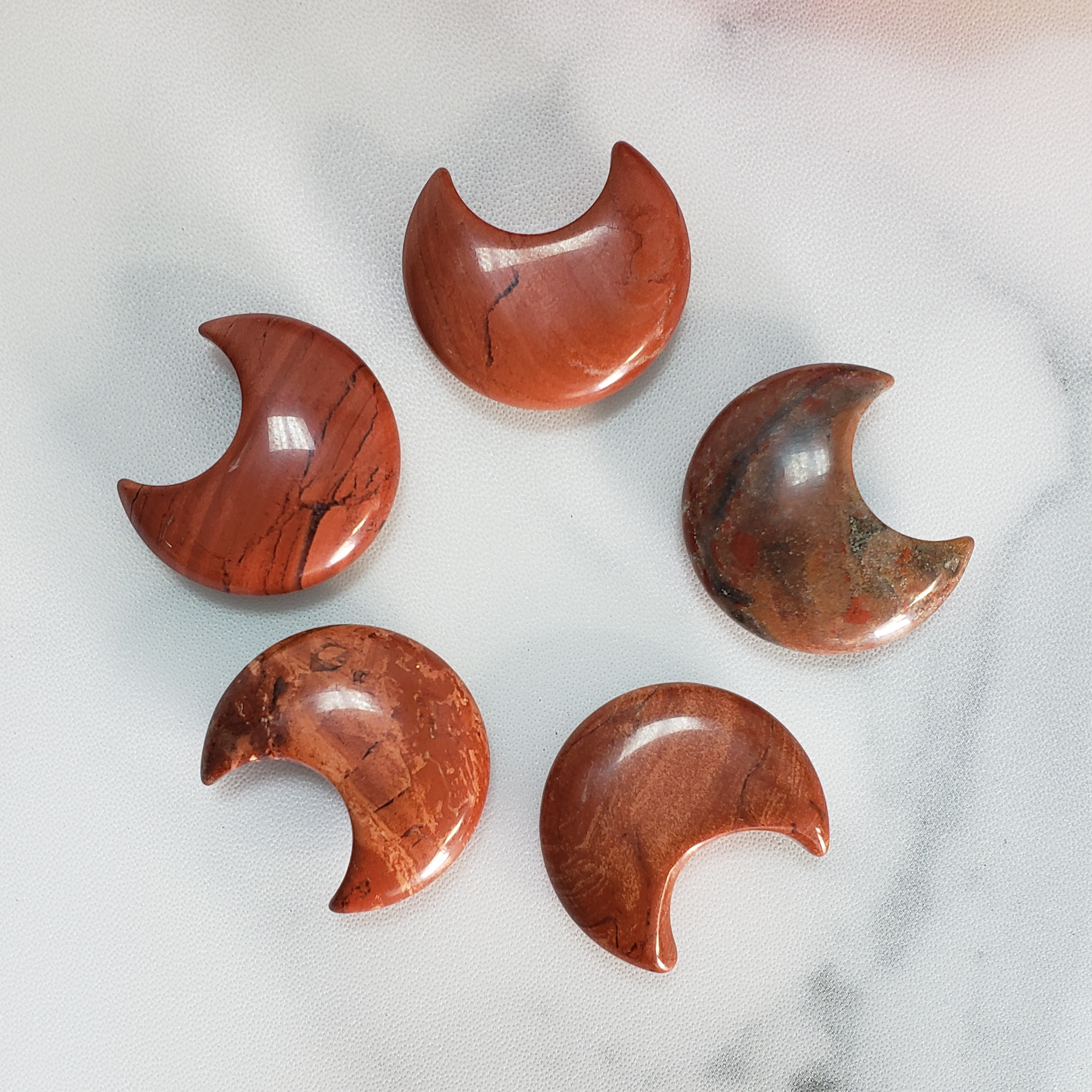 Red Jasper Natural Gemstone Crescent Moon Carving Fidget Stone - Red Jasper Worry Stones