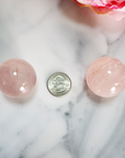 Rose Quartz Crystal Sphere Natural Gemstone Orb - 30mm - 35mm - Size Comparison