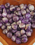 Indian Amethyst Natural Tumbled Crystal - One Stone - Heart Shaped Wooden Bowl