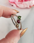 Green, Pink, & Yellow Tourmaline Crystal Natural Gemstone 925 Sterling Silver Ring | Size 10 - 5