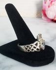 Unique White Topaz Crystal Natural Gemstone 925 Sterling Silver Claddagh Ring | Size 14 - 3