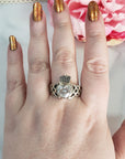Unique White Topaz Crystal Natural Gemstone 925 Sterling Silver Claddagh Ring | Size 14 - 6