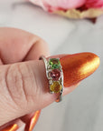 Green Tourmaline, Pink Tourmaline, & Yellow Tourmaline Crystal Natural Gemstone 925 Sterling Silver Ring | Size 5 - 4