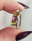 Green Tourmaline, Pink Tourmaline, & Yellow Tourmaline Crystal Natural Gemstone 925 Sterling Silver Ring | Size 5 - 4