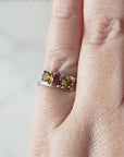 Green Tourmaline, Pink Tourmaline, & Yellow Tourmaline Crystal Natural Gemstone 925 Sterling Silver Ring | Size 5 - 2