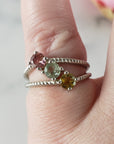 Pink Tourmaline, Blue-Green Tourmaline, & Yellow Tourmaline Crystal Natural Gemstone 925 Sterling Silver Ring | Size 6 - 2