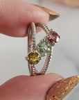 Pink Tourmaline, Blue-Green Tourmaline, & Yellow Tourmaline Crystal Natural Gemstone 925 Sterling Silver Ring | Size 6 - 4