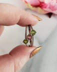 Green Tourmaline & Pink Tourmaline Crystal Natural Gemstone 925 Sterling Silver Ring | Size 7 - 2
