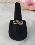Green Tourmaline & Pink Tourmaline Crystal Natural Gemstone 925 Sterling Silver Ring | Size 7