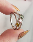 Yellow Tourmaline, Pink Tourmaline, & Green Tourmaline Crystal Natural Gemstone 925 Sterling Silver Ring | Size 7 - 3