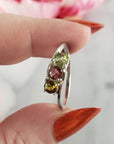 Green Tourmaline, Pink Tourmaline, & Yellow Tourmaline Crystal Natural Gemstone 925 Sterling Silver Ring | Size 9 - 3