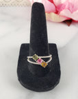 Orange-Yellow Tourmaline, Pink Tourmaline, & Green Tourmaline Crystal Natural Gemstone 925 Sterling Silver Ring | Size 9