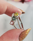 Pink Tourmaline, Blue-Green Tourmaline, & Yellow Tourmaline Crystal Natural Gemstone 925 Sterling Silver Ring | Size 9 - 1