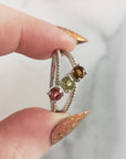 Yellow Tourmaline, Green Tourmaline, & Pink Tourmaline Crystal Natural Gemstone 925 Sterling Silver Ring | Size 9 - 3