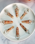 Sunstone Crystal Natural Gemstone Point Pendant - In White Ceramic Dish