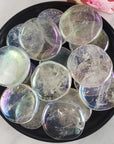 Angel Aura Quartz Crystal Titanium Aura Coated Palm Stone for Meditation - Crown Chakra - Rainbow Quartz