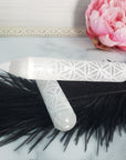 White Selenite Crystal Wand Natural Gemstone Charger | Sacred Geometry Flower of Life - 4