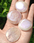 Angel Aura Rose Quartz Crystal Titanium Aura Coated Palm Stone for Meditation - Heart Chakra Stone