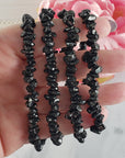 Black Tourmaline Crystal Natural Gemstone Chip Bead Bracelet | Root Chakra Jewelry