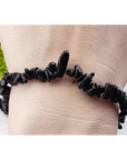 Black Tourmaline Crystal Natural Gemstone Chip Bead Bracelet | Root Chakra Bracelet