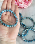 Blue Apatite Crystal Natural Gemstone 7-8mm Bead Bracelet - Chakra Bracelets