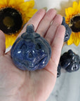Blue Quartz Crystal Carving Natural Gemstone Jack-O-Lantern | Focused Pumpkin - 6