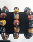 Multi Tigers Eye Crystal Natural Gemstone 10-12mm Bead Bracelet - Close Up 1