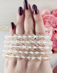 Quartz Crystal Natural Gemstone 7-8mm Bead Stretch Bracelet | Crown Chakra Jewelry