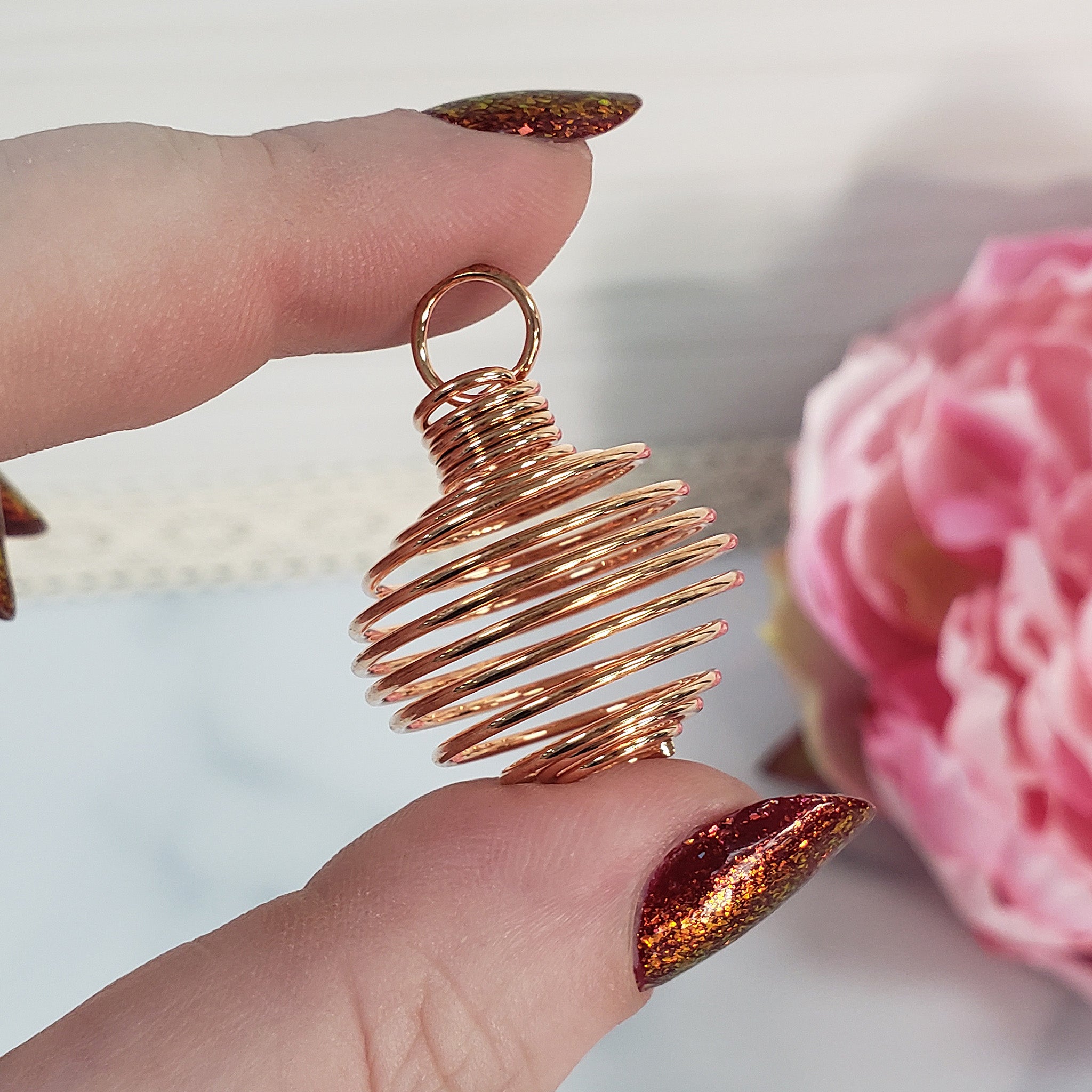 Copper-Plated Spiral Metal Cage Pendant Make Your Own Crystal