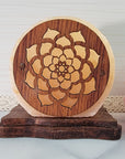 Himalayan Salt Shabby Chic Table Decoration - Wood Lotus Carving
