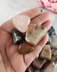 Tumbled Stones Natural Crystal Set for Love & Relationships | Rose Quartz, Fluorite, Emerald in Matrix, Rhodonite - 1