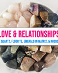 Tumbled Stones Natural Crystal Set for Love & Relationships | Rose Quartz, Fluorite, Emerald in Matrix, Rhodonite