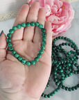 Green Malachite Stone Natural Crystal 7-8mm Beaded Bracelet - 9
