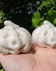Milky Quartz Crystal Carving Natural Gemstone Jack-O-Lantern | Calming Pumpkin - White Quartz